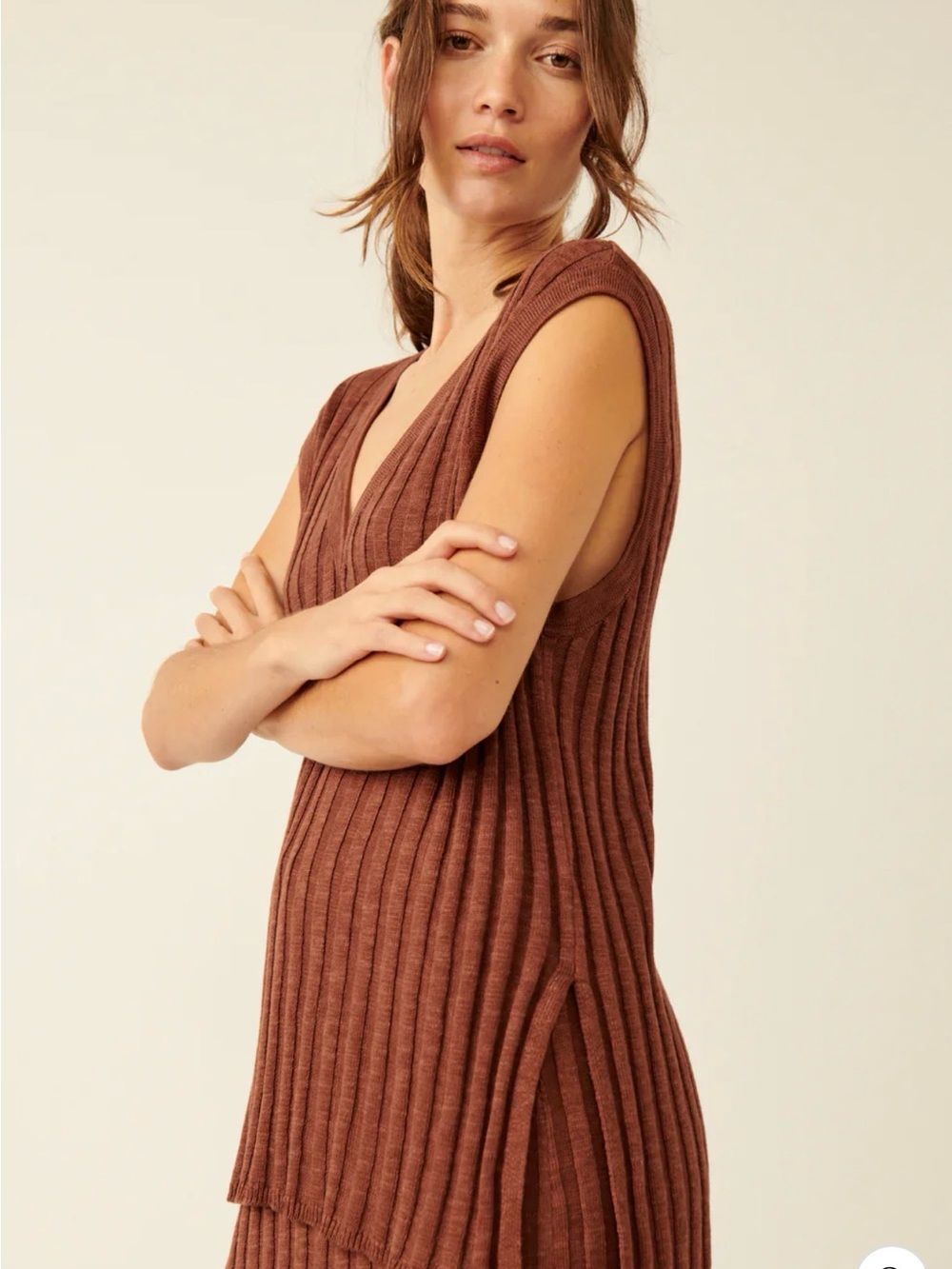 Free People VEDA SWEATER (Top only) Ribbed V-Neck Sleeveless Sweater Vest